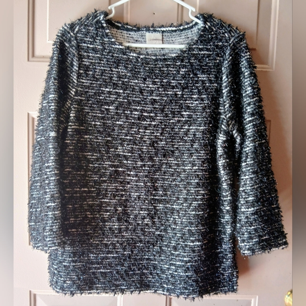 Chico's Black and White Textured Blouse